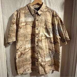North River Outfitters Men’s‎ Shirt Sz Large Deer Scene Brown Button Down Camp